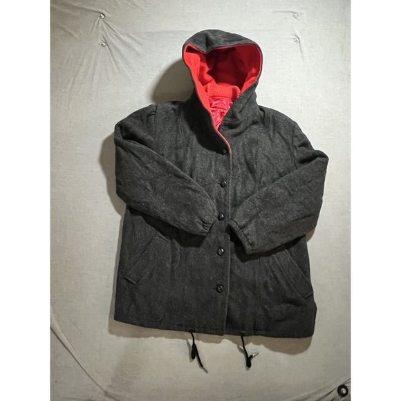 Authentic Mackintosh Vest‎ Coat Women's XL Gray Wool Red Lined Hooded  Jacket. - Picture 1 of 8